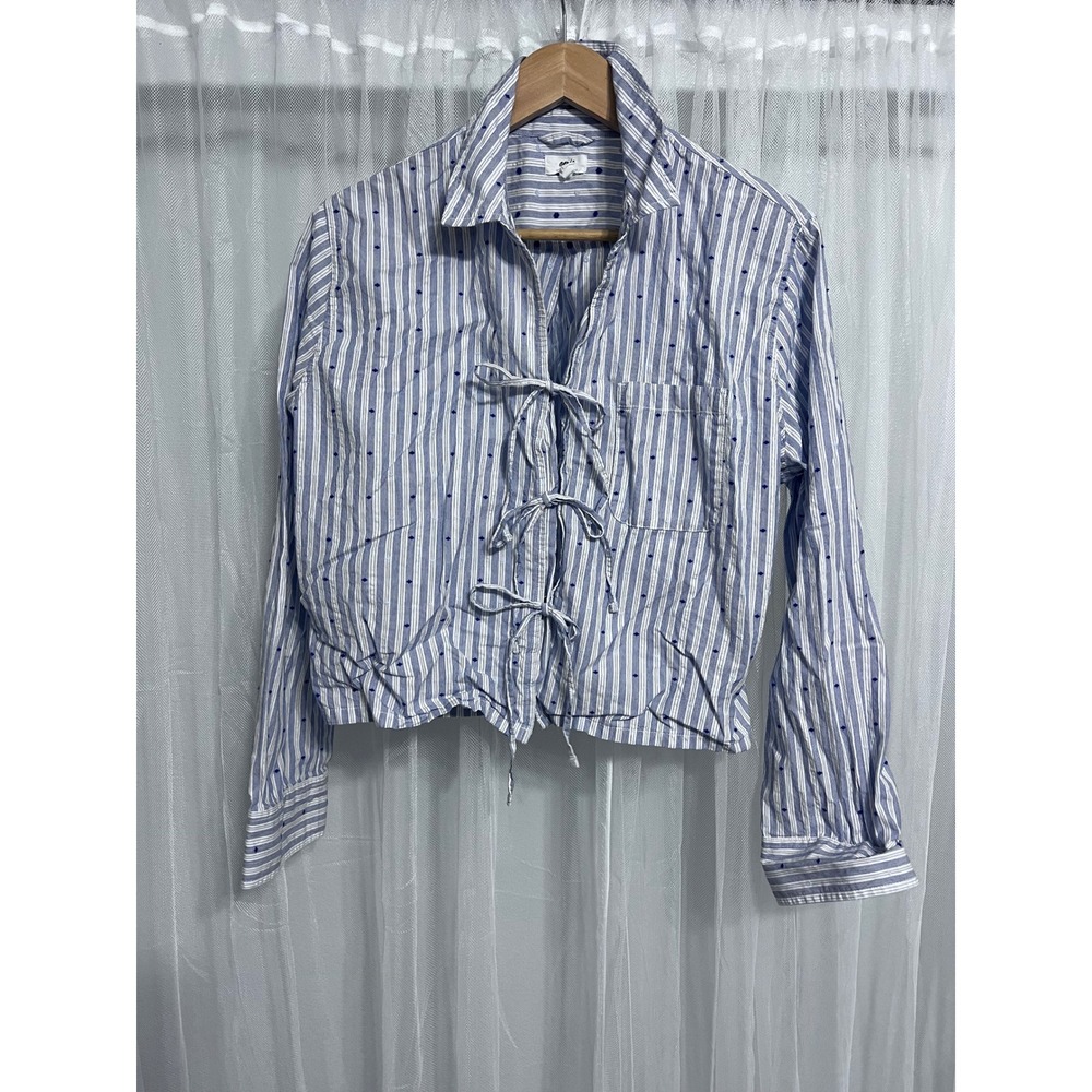 Aerie Striped Blue Button Up Tie Front Shirt Womens Size Medium